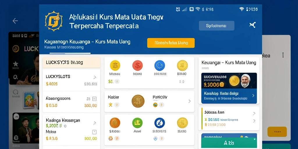 Tampilan antarmuka aplikasi LUCKYSLOTS untuk kurs mata uang.
