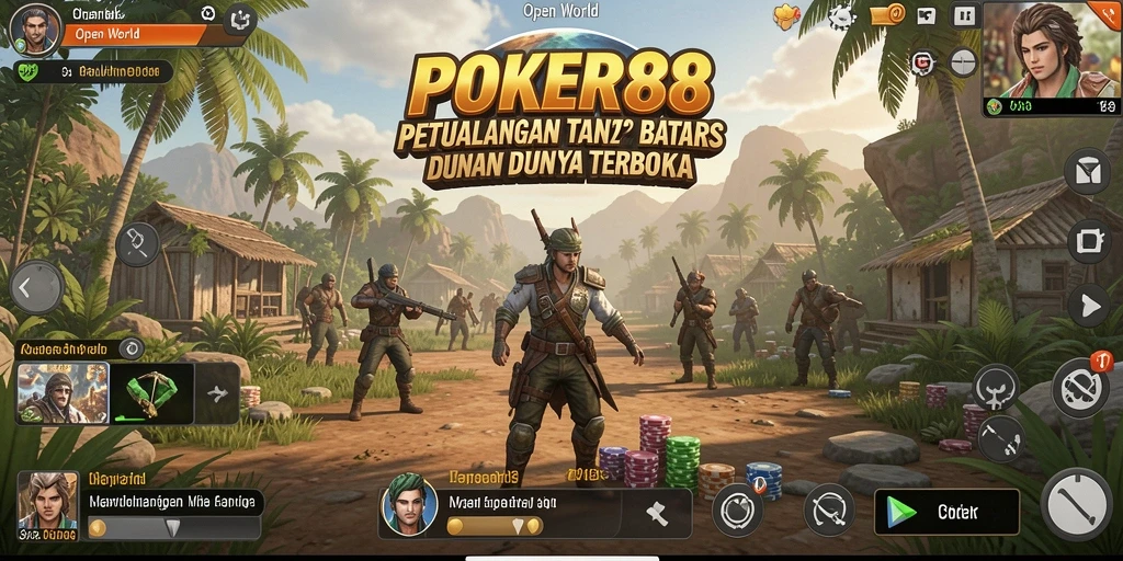 Antarmuka permainan POKER88 yang menakjubkan dengan dunia terbuka yang luas.