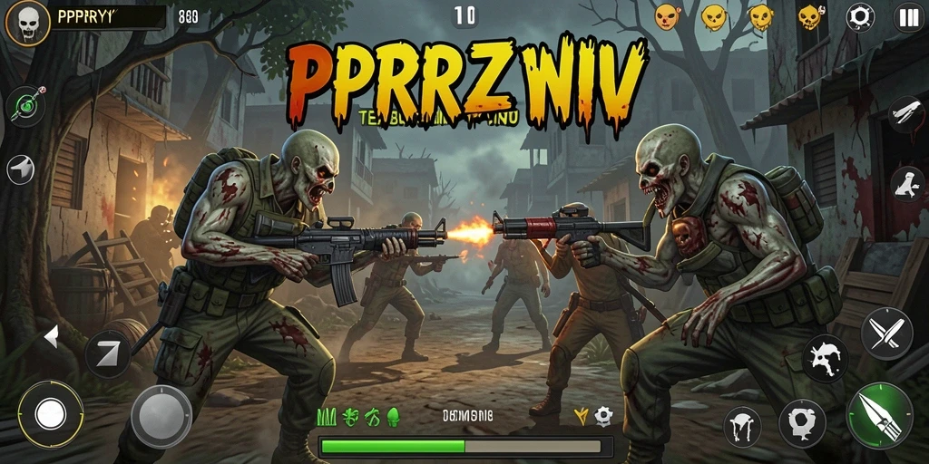 Antarmuka game PPRRYY yang menampilkan aksi tembak zombie.