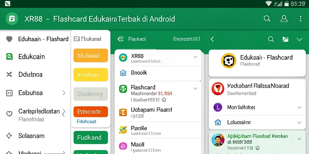 Tampilan antarmuka aplikasi XR88 yang sederhana dan intuitif untuk Flashcard.